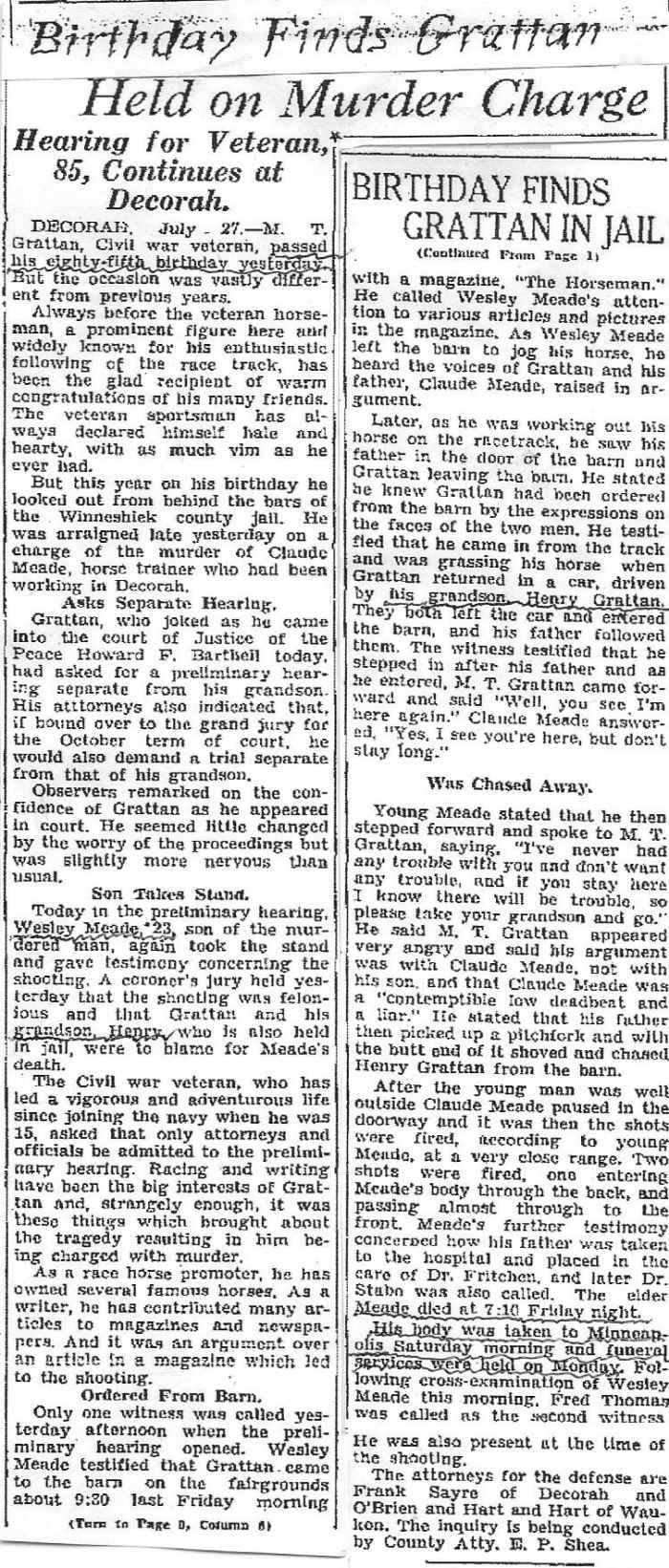 Meade Murder Mason City Globe Gazette Thursday July 27, 1933